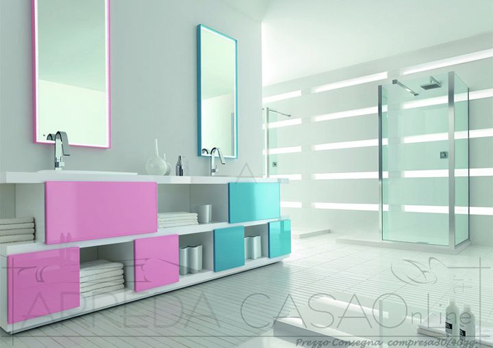 Arredo Bagno design componibile rosa azzurro Tamb06