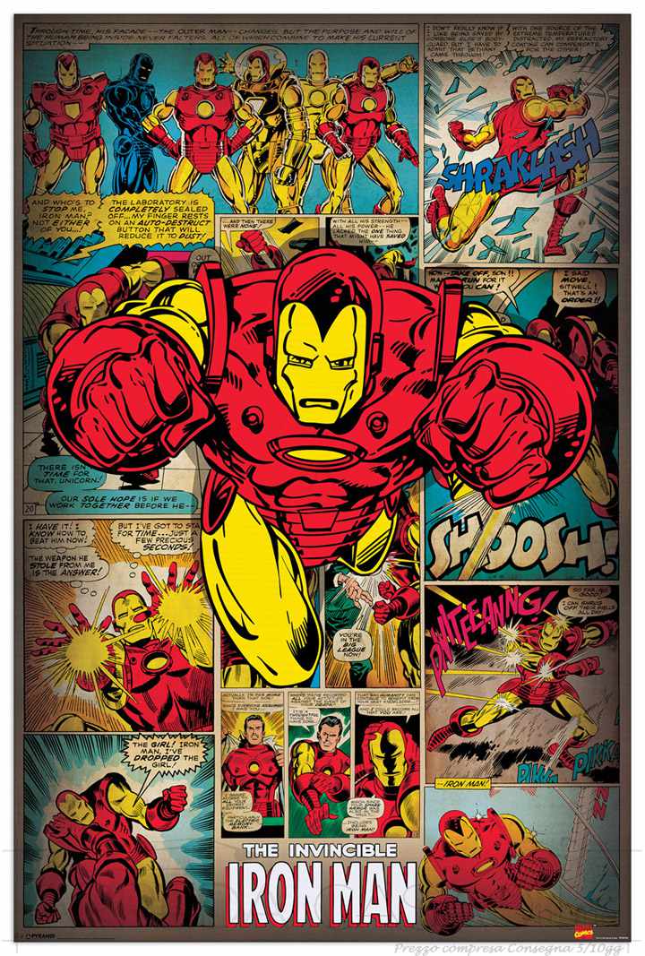 Quadro Stampa MARVEL COMICS Iron Man Retro EC21927 - Prezzo web