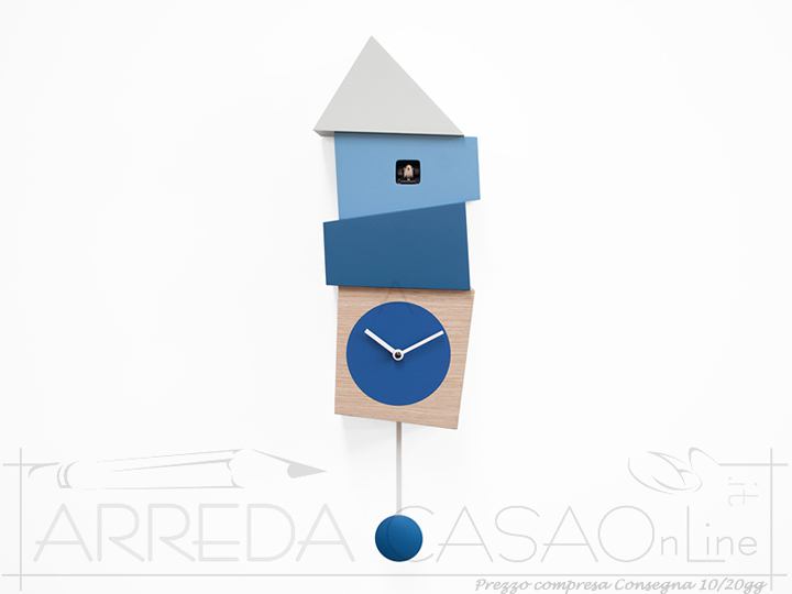 Orologio pendolo cucu CROOKED Rovere Azzurro