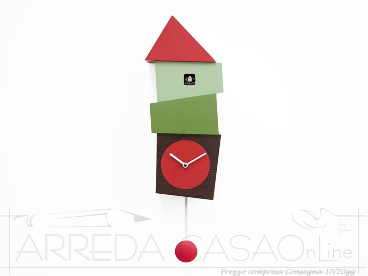 Orologio pendolo cucu CROOKED Wenge Rosso Verde