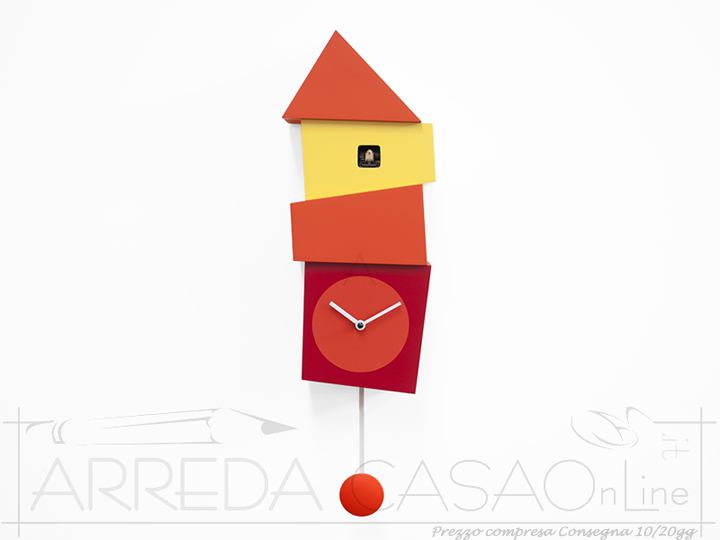 Orologio pendolo cucu CROOKED Arancio Rosso