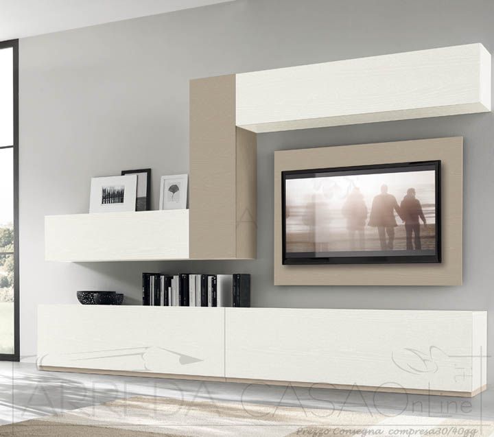 Mobile soggiorno parete attrezzata frassino bianco visone for Mobili x salotto