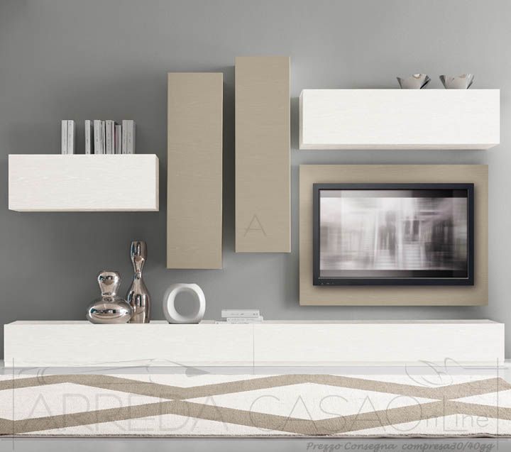 Ii mobile soggiorno porta tv frassino bianco visone for Mobili x salotto